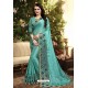 Turquoise Blue Rangoli Silk Embroidered Designer Saree