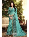 Turquoise Blue Rangoli Silk Embroidered Designer Saree