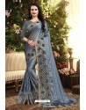 Grey Rangoli Silk Embroidered Designer Saree