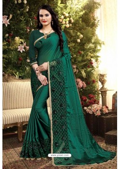 Dark Green Rangoli Silk Embroidered Designer Saree
