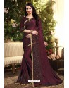 Wine Rangoli Silk Embroidered Designer Saree