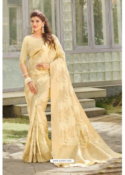 Cream Latest Silk Designer Saree