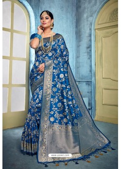 Teal Blue Rich Banarasi Silk Latest Designer Saree