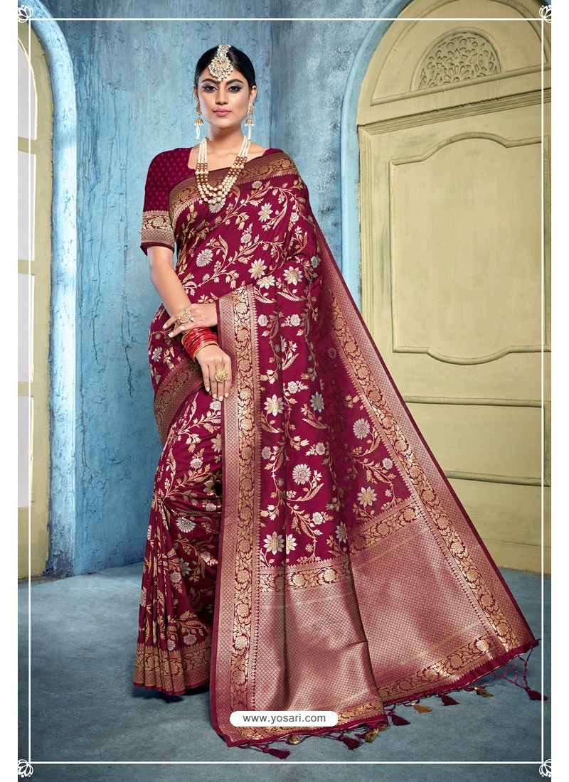 Buy Maroon Rich Banarasi Silk Latest Designer Saree | Designer Sarees