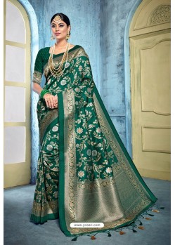 Dark Green Rich Banarasi Silk Latest Designer Saree