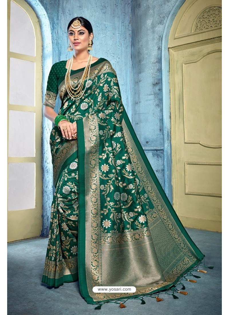 Buy Dark Green Rich Banarasi Silk Latest Designer Saree | Designer ...