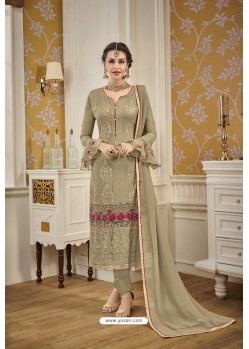 Camel Faux Georgette Heavy Designer Straight Suit