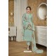 Sky Blue Faux Georgette Heavy Designer Straight Suit