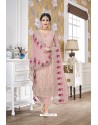 Peach Faux Georgette Heavy Designer Straight Suit