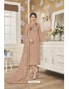 Light Brown Faux Georgette Heavy Designer Straight Suit