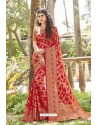Red Weaving Jacquard Worked Designer Silk Saree