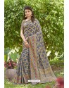 Grey Weaving Jacquard Worked Designer Silk Saree