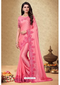 Hot Pink Rangoli Silk Georgette Embroidered Designer Saree