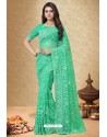 Jade Green Net Embroidered Designer Saree