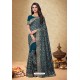 Teal Vichitra Silk Georgette Embroidered Designer Saree