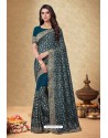 Teal Vichitra Silk Georgette Embroidered Designer Saree