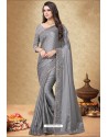 Grey Rangoli Silk Georgette Embroidered Designer Saree