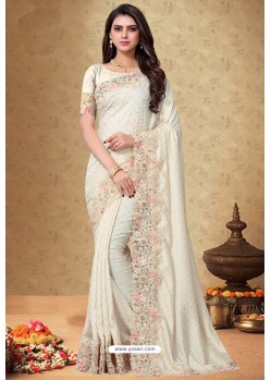 Cream Rangoli Silk Georgette Embroidered Designer Saree