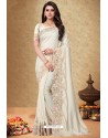 Cream Rangoli Silk Georgette Embroidered Designer Saree