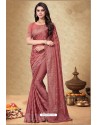 Dusty Pink Satin Georgette Embroidered Designer Saree