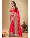 Rani Pink Satin Georgette Embroidered Designer Saree