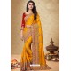 Yellow Satin Georgette Embroidered Designer Saree