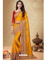 Yellow Satin Georgette Embroidered Designer Saree