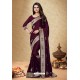 Wine Satin Georgette Embroidered Designer Saree