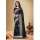 Navy Blue Satin Georgette Embroidered Designer Saree