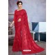 Red Net Heavy Embroidered Designer Saree