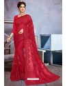 Red Net Heavy Embroidered Designer Saree