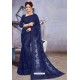 Navy Blue Net Heavy Embroidered Designer Saree