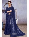 Navy Blue Net Heavy Embroidered Designer Saree