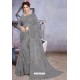 Grey Net Heavy Embroidered Designer Saree