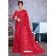 Pretty Red Net Heavy Embroidered Designer Saree