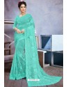 Aqua Mint Net Heavy Embroidered Designer Saree