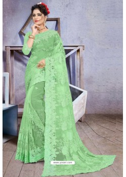 Sea Green Net Heavy Embroidered Designer Saree