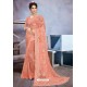 Peach Net Heavy Embroidered Designer Saree