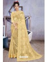 Yellow Net Heavy Embroidered Designer Saree