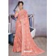 Amazing Peach Net Heavy Embroidered Designer Saree