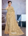 Golden Net Heavy Embroidered Designer Saree