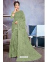 Green Net Heavy Embroidered Designer Saree