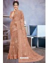 Light Brown Net Heavy Embroidered Designer Saree