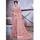 Dusty Pink Net Heavy Embroidered Designer Saree