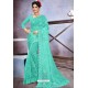 Aqua Blue Net Heavy Embroidered Designer Saree