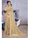 Lovely Golden Net Heavy Embroidered Designer Saree