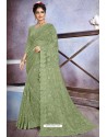 Girlish Green Net Heavy Embroidered Designer Saree