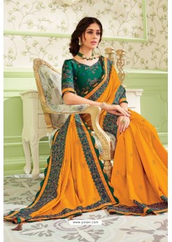 Mustard Latest Silk Embroidered Designer Saree