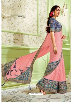 Pink Latest Silk Georgette Embroidered Designer Saree