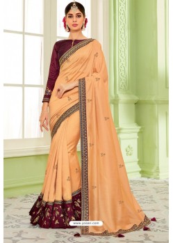 Peach Latest Silk Embroidered Designer Saree